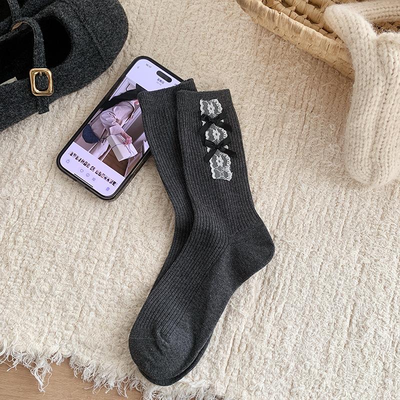 

Женщины в период Весны и Осени и бантик на носках из бутонного шелка и хлопка 1 pair темно-серого