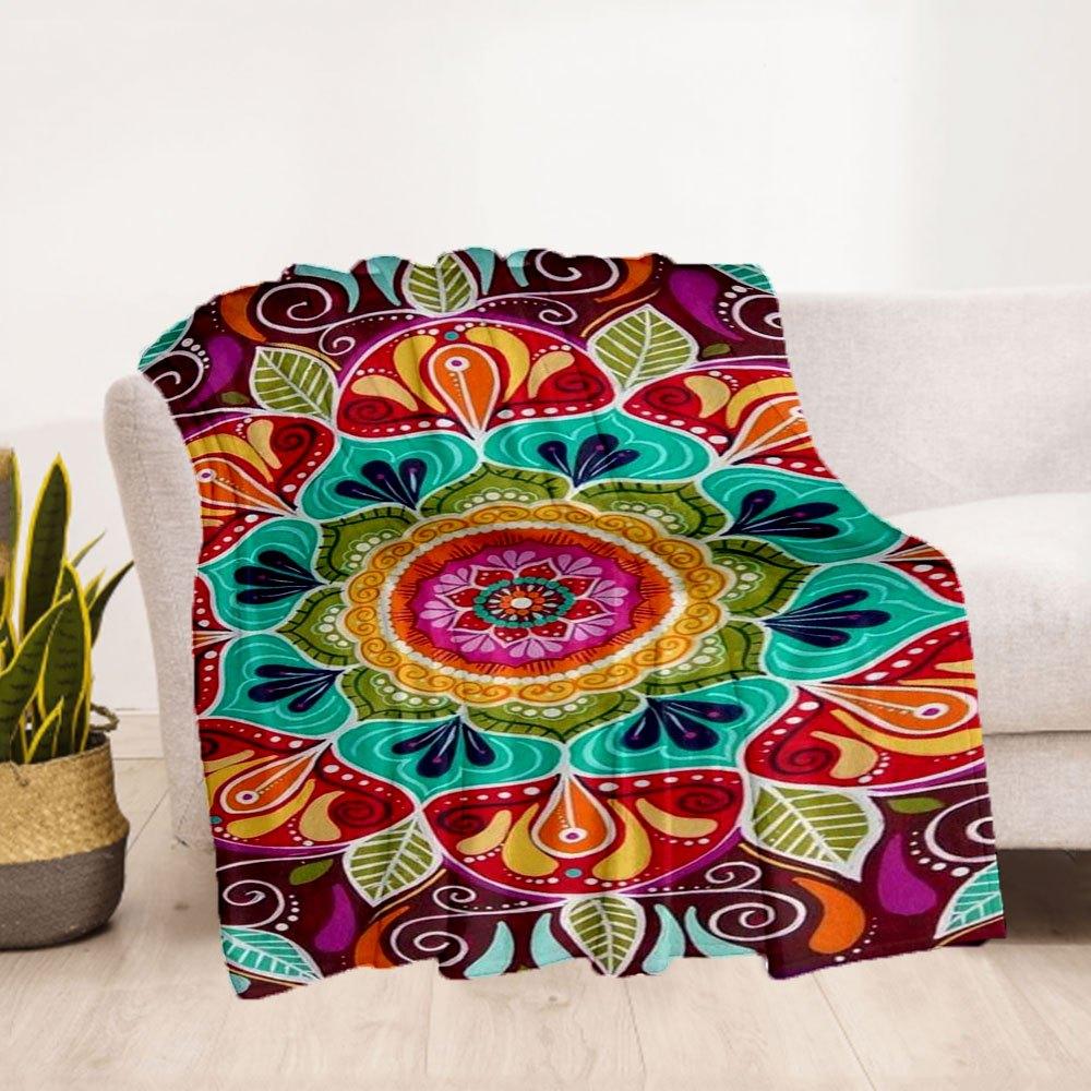 Colorful Mandala Tapestry Hippie Wall Hanging Bohemian Home DecorBlanket Flannel Throw Blanket for Sofa, Bed, Travel, Camping, Office, Couch