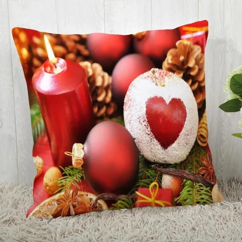 Heimdekoration Schlafzimmer Nachttisch Kissenbezug Weihnachten Kerze Quadratischer Kissenbezug Wohnzimmer Sofa Kissen 40x40cm