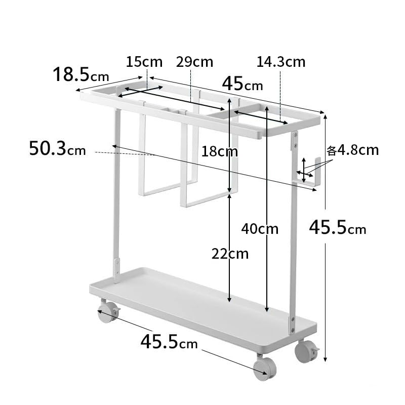 Fitness Equipment Storage Rack, Space-Saving Storage Rack for Yoga Mats, with Casters, Approx. W50.3 x D18.5 x H45.5cm, White