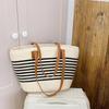 Stylish Large Capacity Striped Woven Beach Tote with Custom Logo