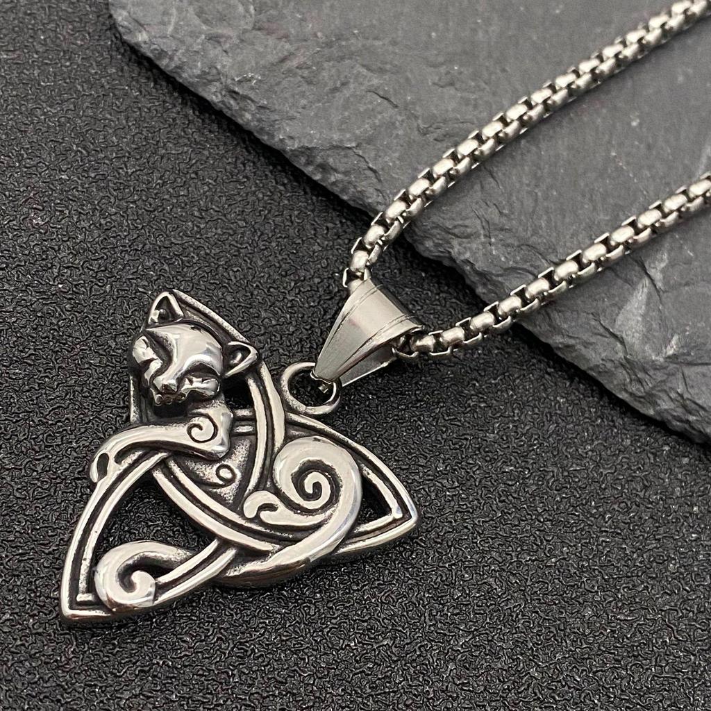 Pendentif Collier Chat Celtique - Acier Inoxydable, Collection Été 2025