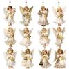 2D 12 Piece Set Of Victorians Angel Wooden Decoration Set, Traditional Holiday Home Window Decoration