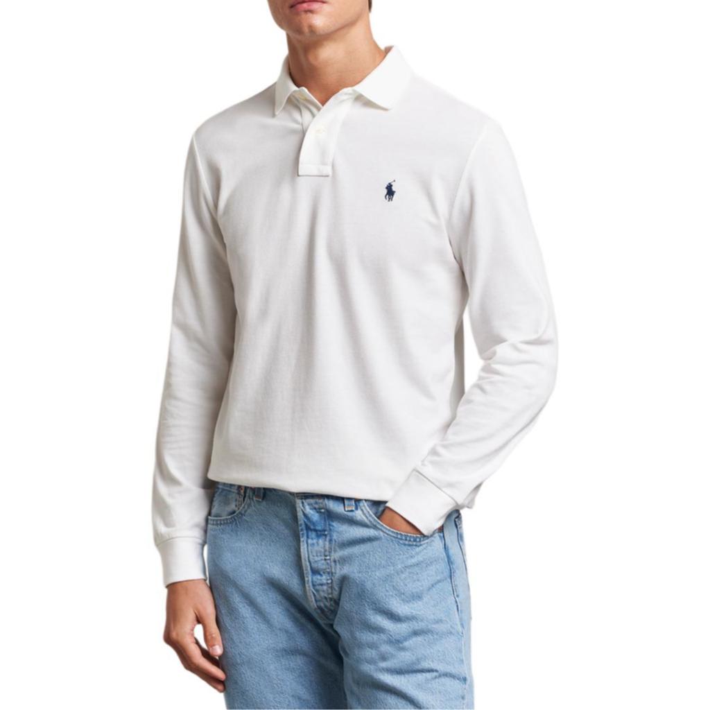 Polo Ralph Lauren Einfarbig Kleines Pony Gestickt Slim Fit Langarm Poloshirt Herren Oberteile Weiß 710549045-003