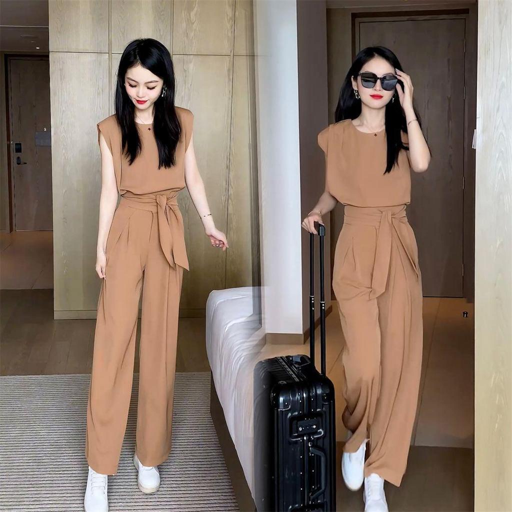 Women's 2025 Summer High-End Fashion Set: Stylish Slimming Loose Wide-Leg Pants Two-Piece