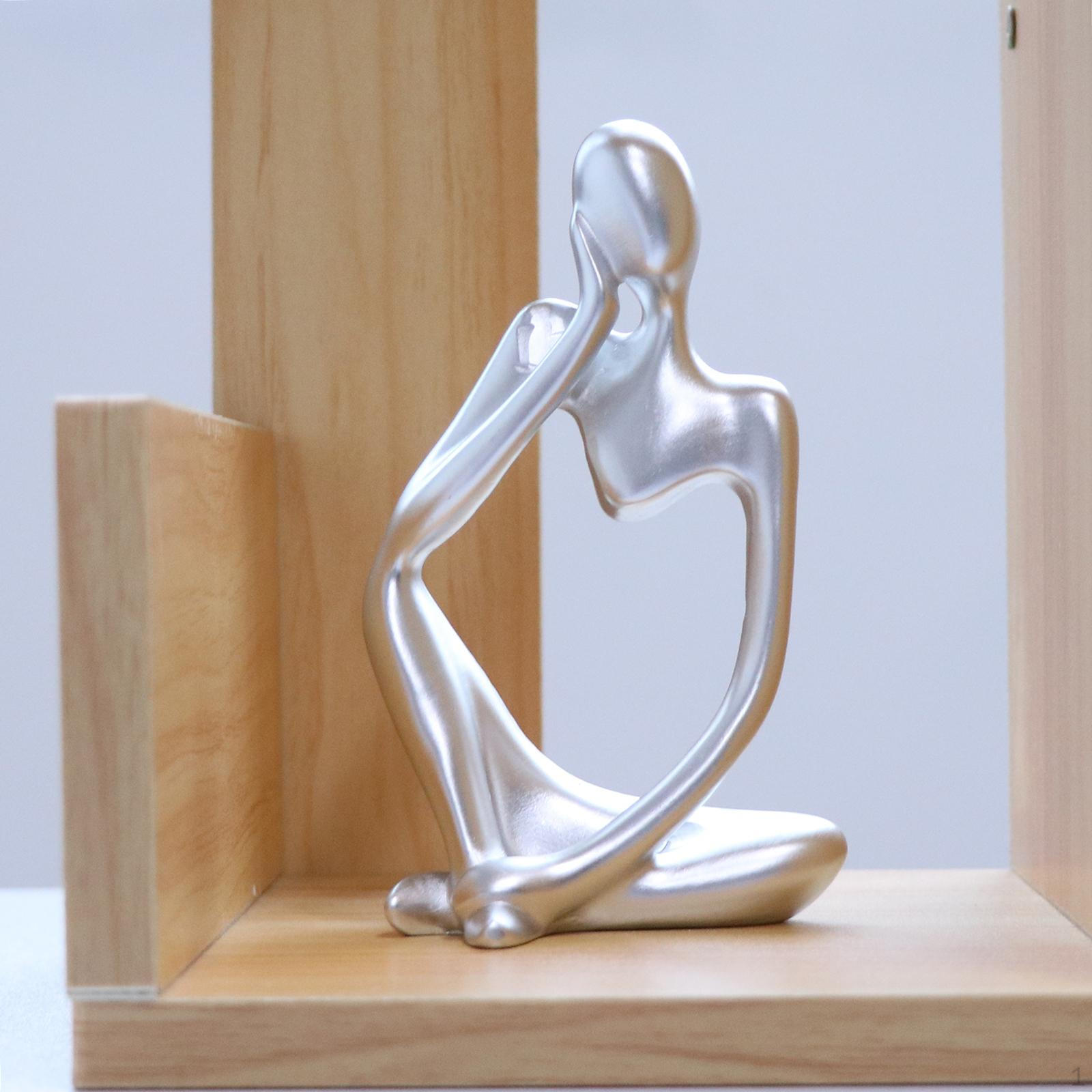 Абстрактная скульптура персонажа из смолы, Ручная работа, Статуэтка Мыслителя, Для книжной полки, Silver Left