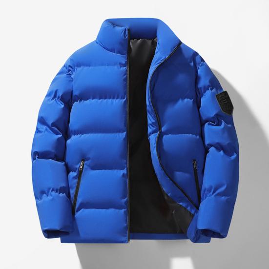 Men Cotton Coat Stand Collar Long Sleeve Zip-up Thickened Cotton Jacket