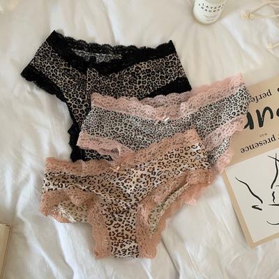 Lingerie Girl Coração Leopardo Estampa Seda Gelo Triângulo Calcinha com Cintura Baixa Calcinhas Elasticidade Confortável Respirável Triângulo Calcinha