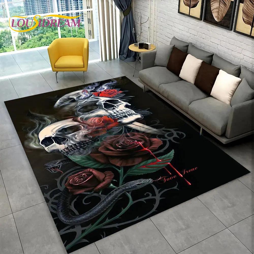 Horror Skull Gothic Witchcraft Area Rug,Carpet Rug for Living Room Bedroom Sofa Playroom Doormat Decoration,Non-slip Floor Mat