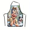 1pc Adjustable Polyester Chef Apron with Whimsical Grandma & Dalmatian Bath Scene Design - Floral Kitchen Apron for Women