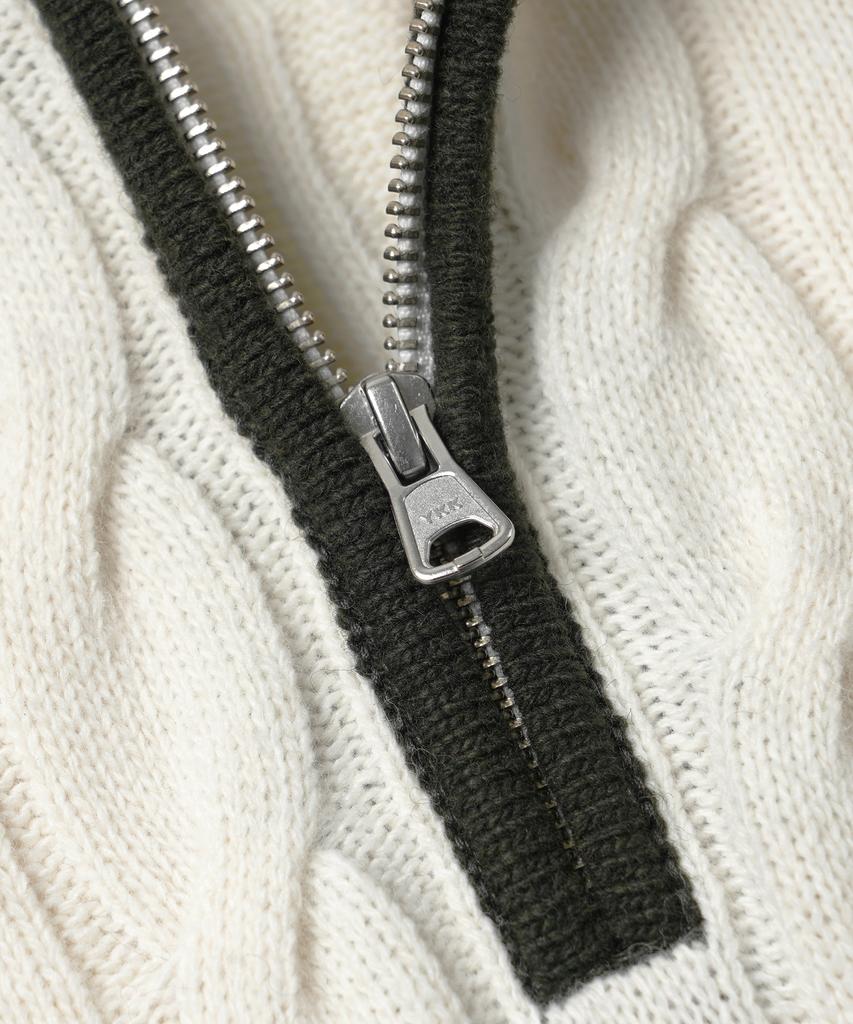 FRIZMWORKS Wool Cable Raglan Half Zip Knit _ Dark Olive