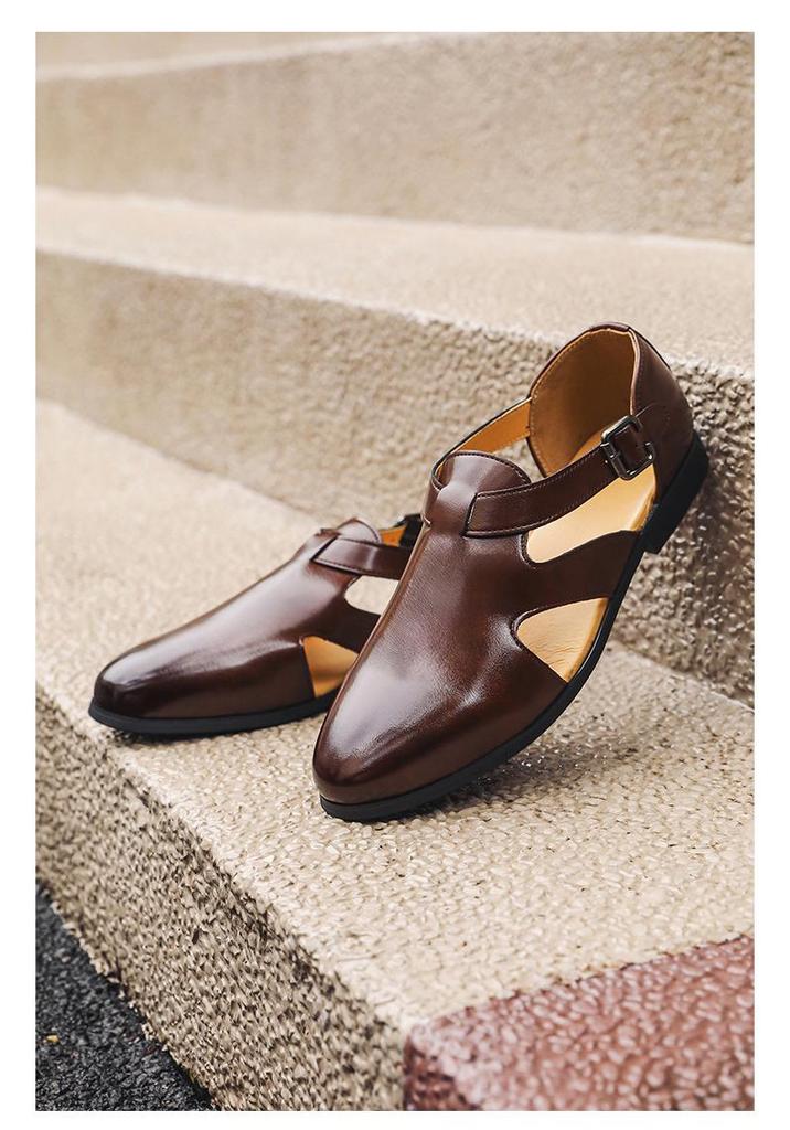Men's Large Breathable Leather Roman Sandals - Summer Business Style