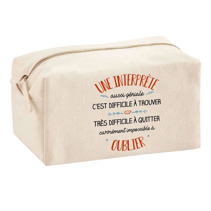 Tote bag - PLANETEE - Trousse Multifonction «Une Interprète Aussi Géniale» - Coton imprimé en France - Grande contenance - Beige