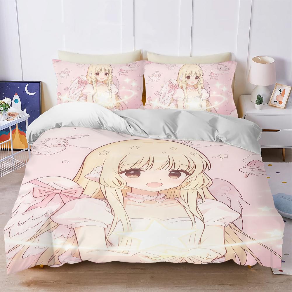 Cute Kawaii Girl Pink angel Duvet Cover Set Soft Wash Bed 3 Piece Summer Comfortable Student Dormitory Home Baby Bedding Best