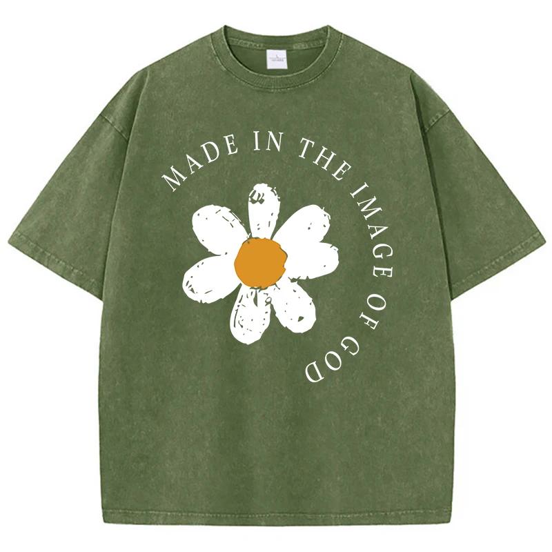 Made In The Image Of God Printed Mans T Shirts Shoulder Drop High-Quality T-Shirt Cool Cartoon Tee Clothing Comfort Novelty Tops