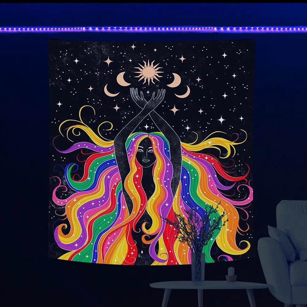 Флуоресцентный гобелен, грибной череп, настенный подвесной декор в стиле хиппи, спальня, общежитие 100x75cm