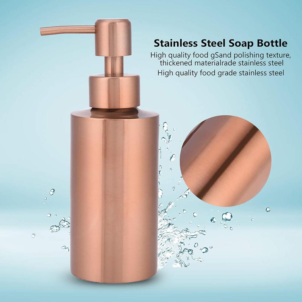 Soap Dispenser - 250ml Stainless Steel Kitchen Bathroom Countertop Hand Pump Soap Dispenser Lotion Bottle (Rose Gold)