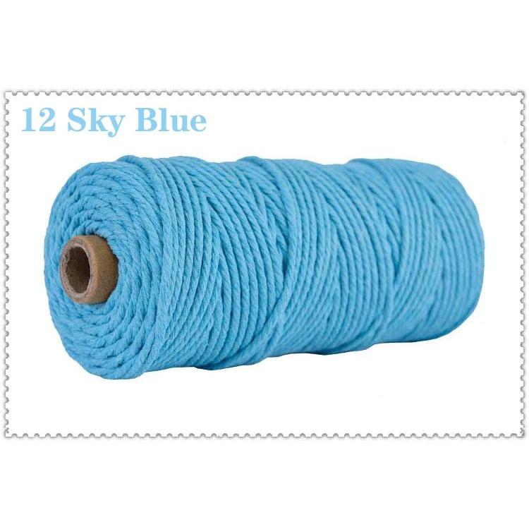 3mm 100% Cotton Cord Colorful Handmade Rope Twisted Macrame String DIY Home Wedding Decoration Supply Film Packaging 100m