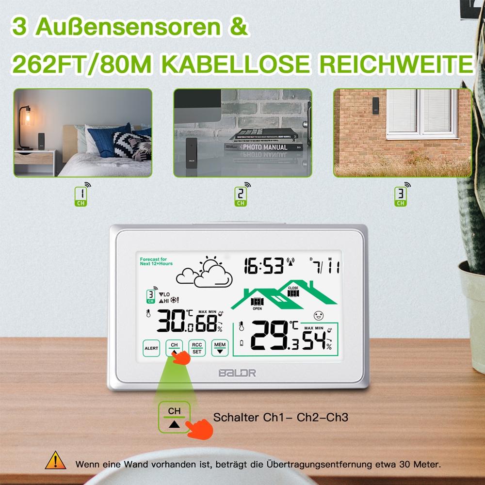  Weather Station Digital DCF Radio Control Wall Clock Calendar LCDThermometer Hygrometer Record Trend Forecast Sensor -40℃