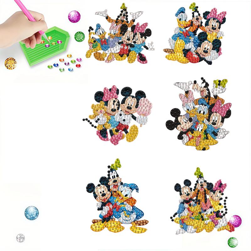 

DIY Diamond Painting Refrigerator Magnets, Disney Mickey and Minnie, Cross-stitch Round Diamond Handicraft Home Decoration Gift 6pcs