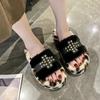 Fashion Women's Shoes 2024 Hot Sale Peep Toe Women's Slippers Fashion Color Matching Color Matching New Rivet Plus Size Flat Slippers