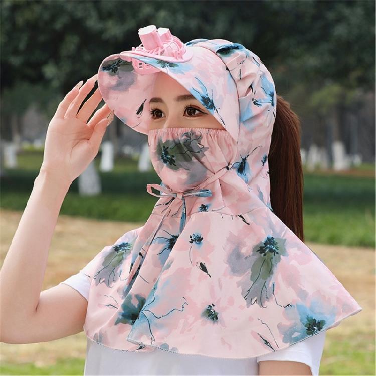 Summer Sun Hat with Fan for Women Girls Neck Flap Adjustable Hat Sunshades