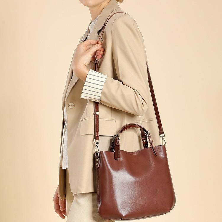 Commuter Tote Bag, High-end Shoulder Bucket Bag, New Large-capacity Cowhide Women's Bag Bucket Bag