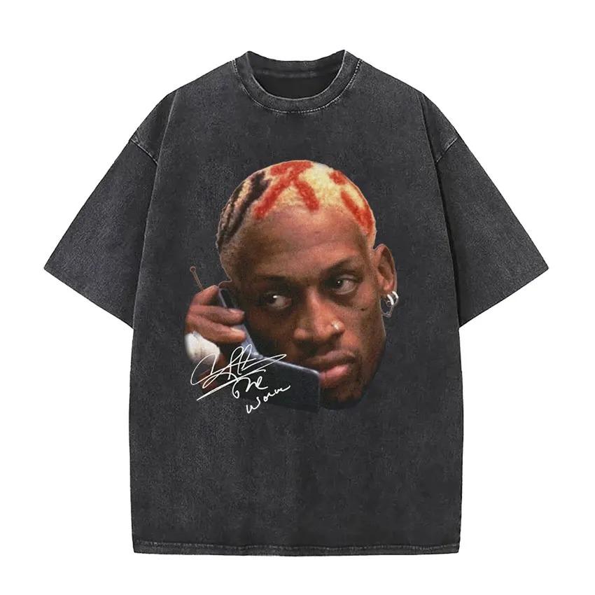 2026 Dennis Rodman Camiseta Lavada Vintage para Hombre y Mujer Genial Hip Hop Gótico Camisetas Oversize Cuello Redondo Moda de Alta Calidad Streetwear