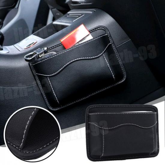 Car Interior Storage Bag Pocket Organizer Black PU Leather Bag Auto Accessories