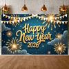New Year Decor Banner Pattern Festive Display Holiday Background Gold Lettering Year Celebration Backdrop For New Year Eve
