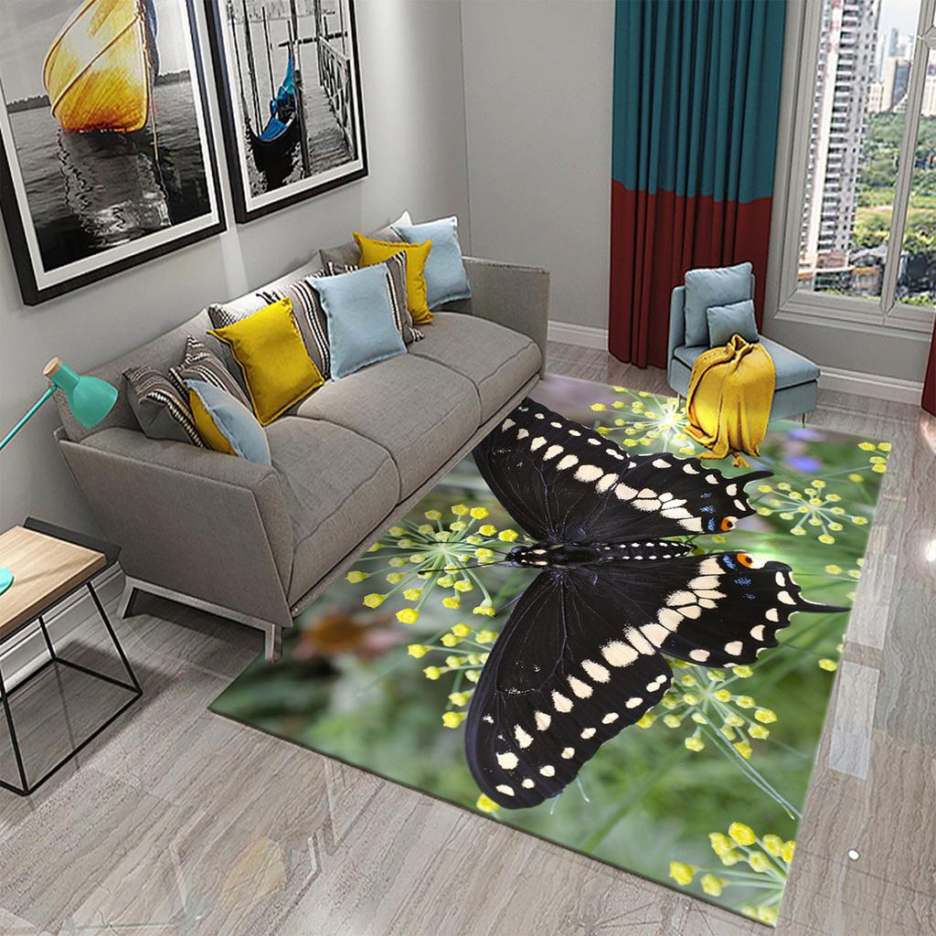 3D Bunter Schmetterling Blume Teppich Teppich für Wohnzimmer Schlafzimmer Sofa Küche Badezimmer Fußmatte Rutschfeste Bodenmatte Geschenk Heimdeko