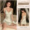 Sexy women's pajamas premium pure lace suspender nightdress with chest pad long-sleeved loungewear set
