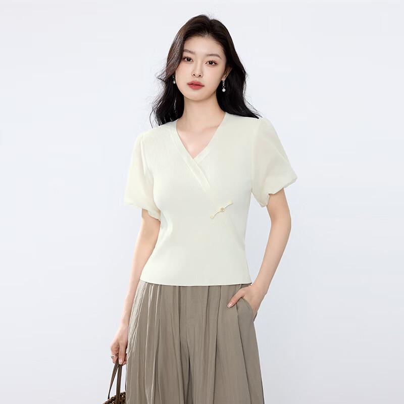 JOY SPEAKER Stylish Short-Sleeve V-Neck Blouse