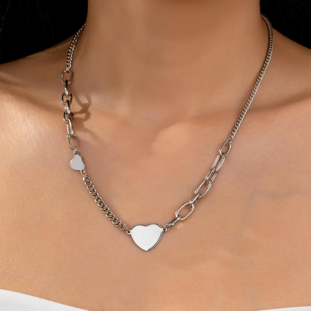 Cold talk style personality size love necklace female niche design sense splicing collarbone chain new neck chain