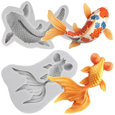Fish Silicone Molds Goldfish Koi Fish Fondant Mold Cake Decorating Tools Cupcake Topper Chocolate Candy Craft Gum Paste Polymer Clay