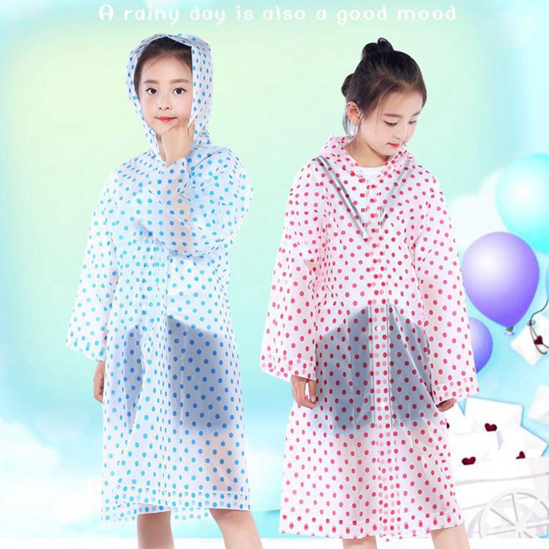 Reusable Dots Children Hooded Raincoat EVA Waterproof Boys Girls Jacket Snap Button Rain Gear Poncho Children Rain Cape Students