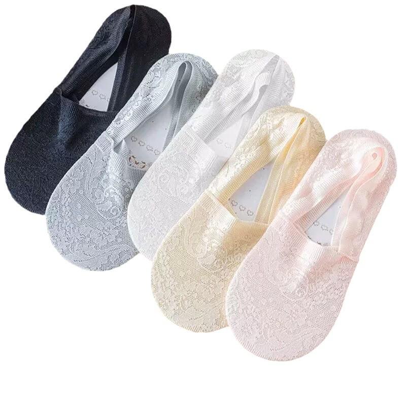 Spring/Summer Women's Breathable Jacquard Lace Boat Socks - Sweat-Absorbent, Thin, Low-Cut, Non-Slip Heel Grip, Invisible Design