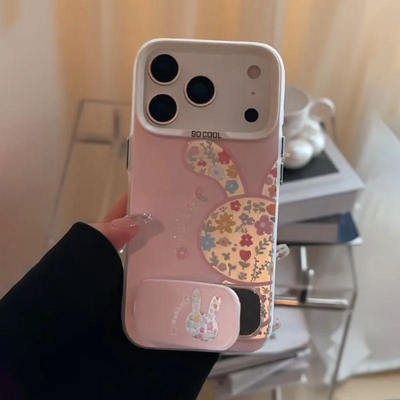 Girl hollow floral rabbit suitable for Apple 17Promax mobile phone case IP16 color silver IMD15Pro bracket cover