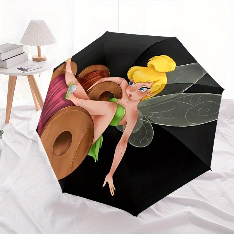 1 Automatischer Aufklapp-Schirm mit Tinkerbell und Feen-Motiv, Bunt, 8 Speichen, Tragbar, für Damen und Herren, Ein Kompakter Begleiter für den täglichen Weg zur Arbeit, Geeignet für den täglichen Gebrauch