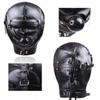 PU Leather Total Sensory Deprivation Full Head Bondage Hood Headgear Mouth Open Lockable Gimp Bondage  Sex Toy for Couple