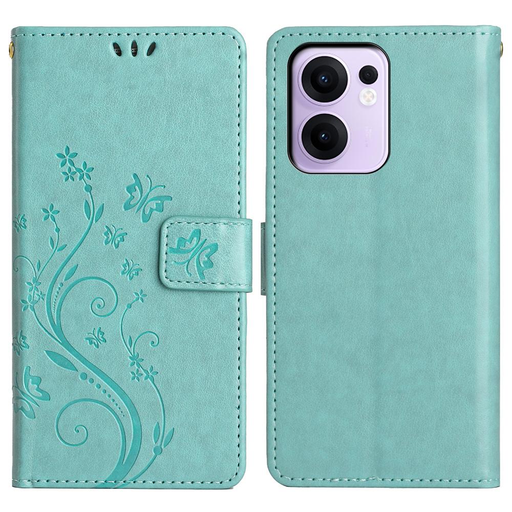 For Oppo Reno13 F 4G/5G Leather Wallet Case Butterfly Flower Imprinted Phone Cover with Strap