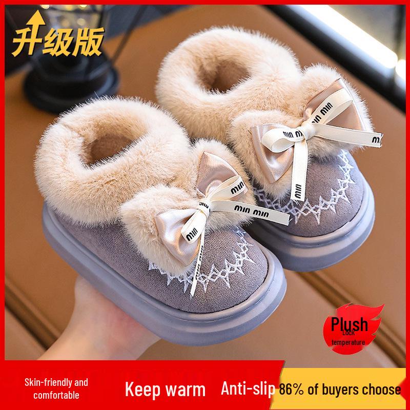 2024 Winter Cotton Shoes for Girls - Thick Warm Indoor/Outdoor Slippers for Medium To Large Babies - Year of the Horse Design