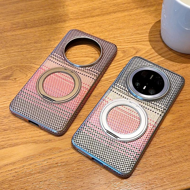 Premium Carbon Fiber Texture Magnetic Case For Huawei Mate 60 70 Pro Pura 80 Pro+ Ultra Stand Cover 360 Rotatable Ring Aluminum