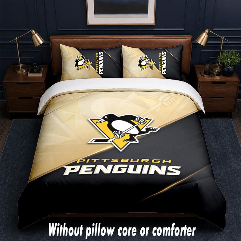 Pittsburgh Penguins Design Bed Bedding Set 1 Duvet Cover + 2 Pillowcases Soft Breathable Household Bed Linens