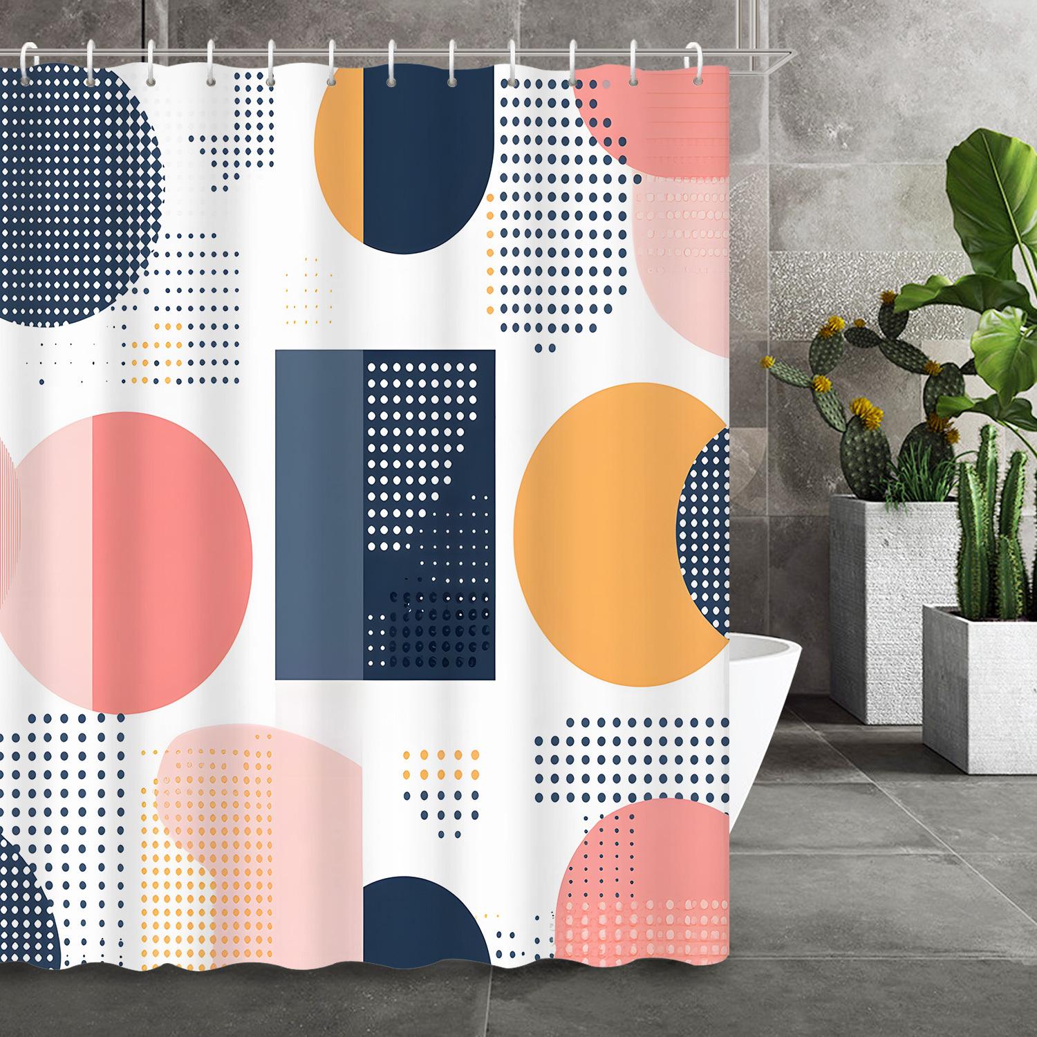 

Abstract Creative Geometric Shower Curtain With 12 Hooks - Waterproof Partition & Bathroom Decor W60H190(CM)-1 Pcs