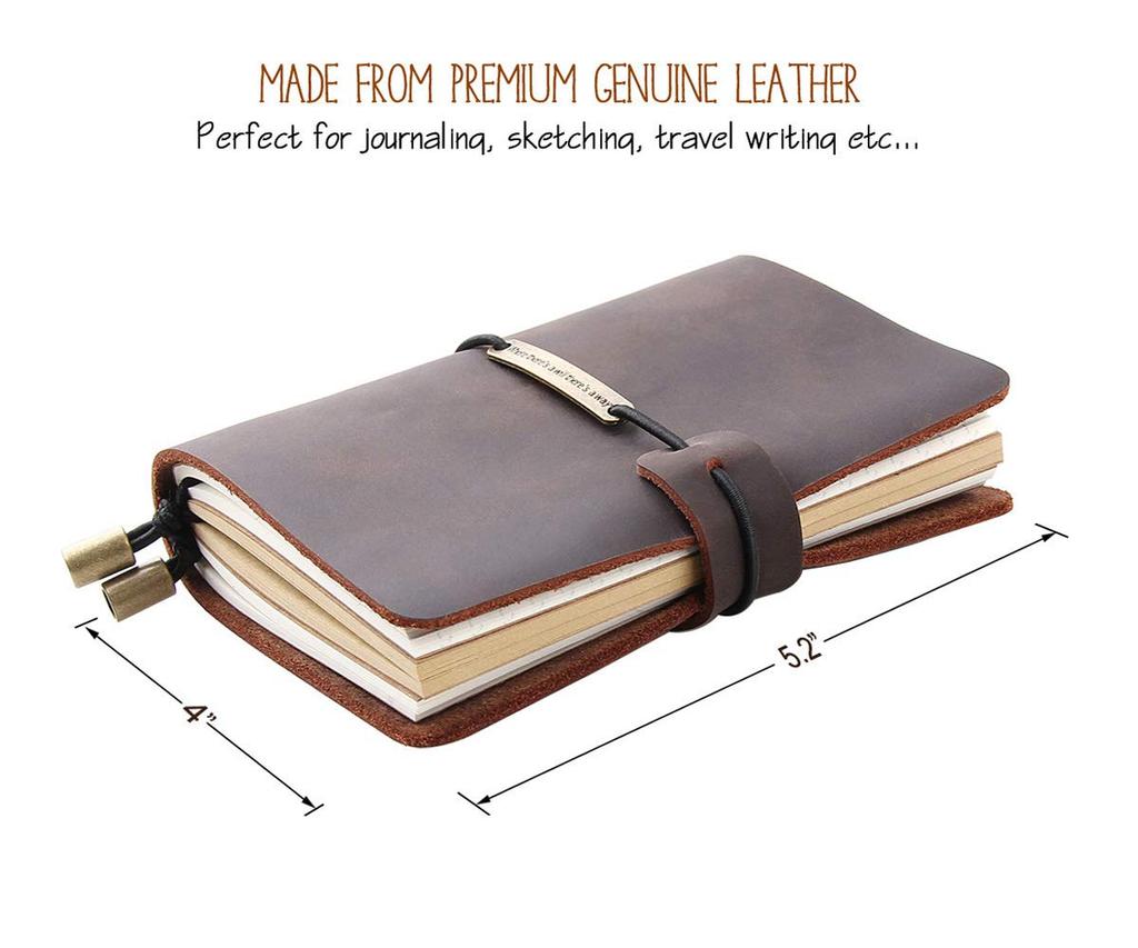 Robrasim Handmade Vintage Leather Pocket-Sized Interchangeable Notebook with Fountain Pen Compatible, 5.2" x 4