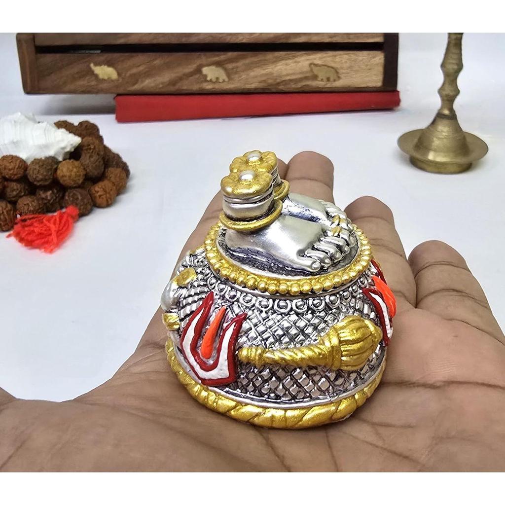 Lord Hanuman Charan Paduka Silver& Gold Antique Matte Idol for Home & Car Dasboard Hanuman Ji Charan Paduka Idol