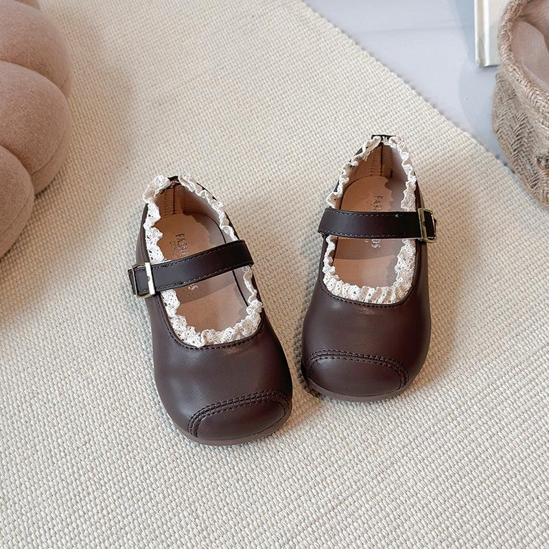 Sapatos Mary Jane de Couro com Renda para Crianças Primavera 2026 - Antiderrapantes, Sola Macia Sapatos de Princesa para Bebê