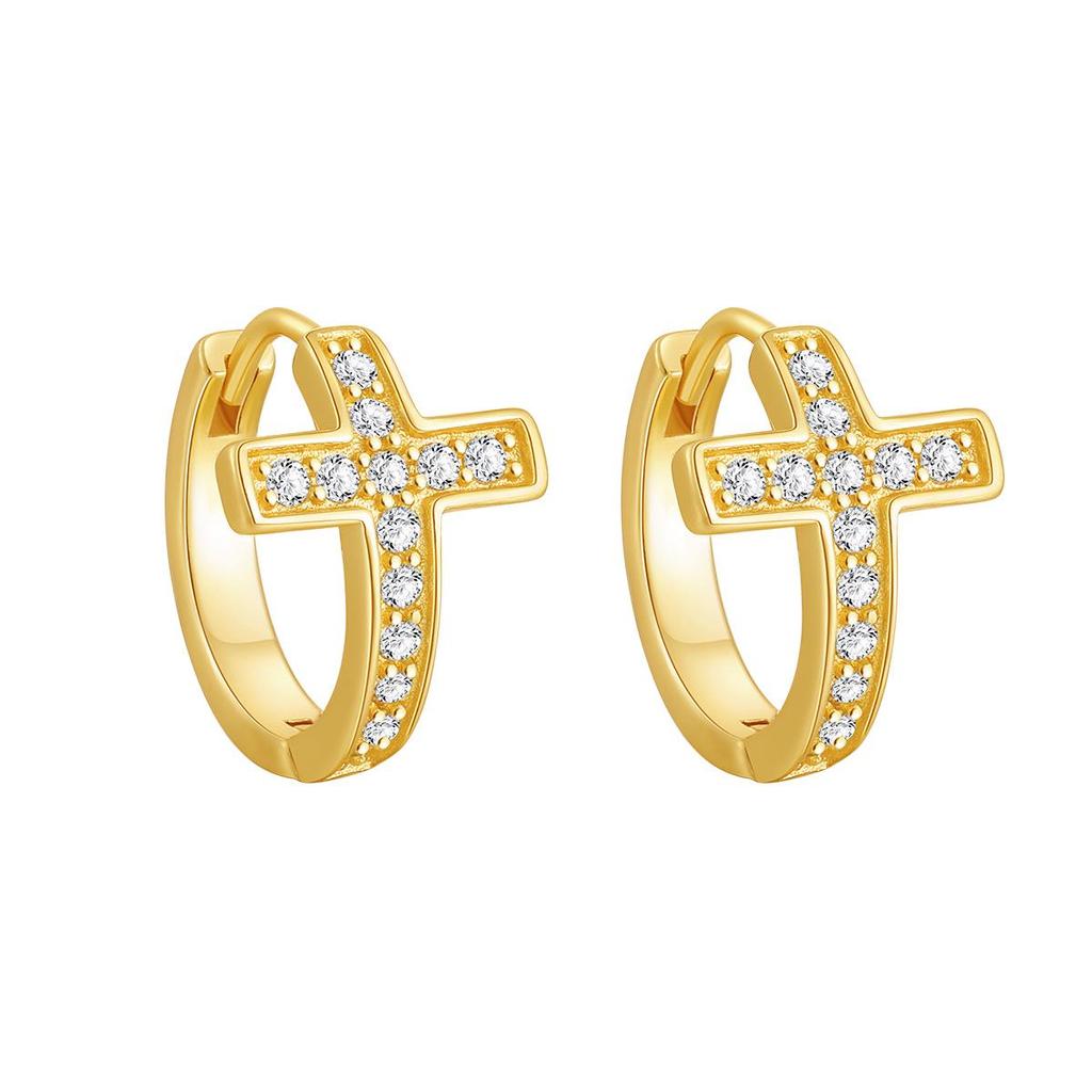 Korean Style Rhinestone Cross Hoop Earrings - Women's Fashionable Minimalist Studs
