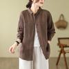 Autumn Cotton Linen Blouses & Shirts Lapel Artistic Loose Casual Long Sleeved Cardigan Solid Color Shirt for Women
